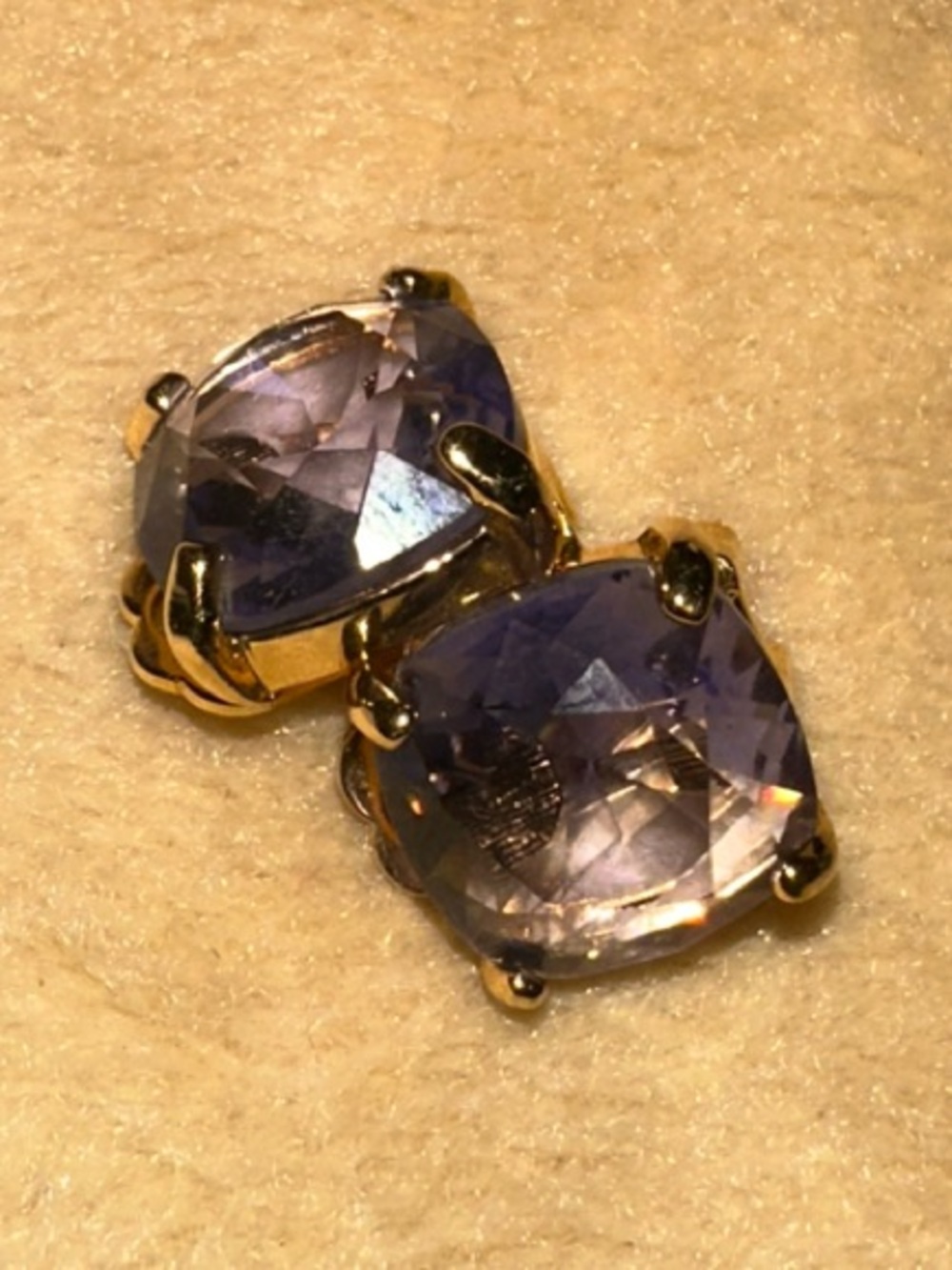 Swarovski Gold-Tone Purple Cushion Cut clip on Stud Earrings